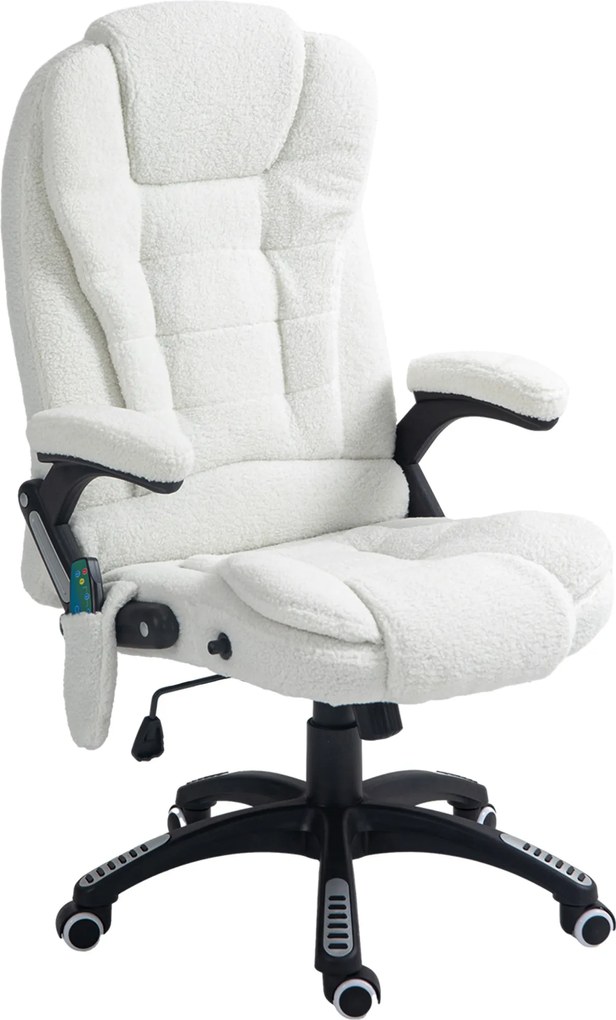 Vinsetto Fotoliu de Birou cu 6 Puncte de Vibrații, Funcție de Legănare, Încălzire și Telecomandă, 68x72x110-120 cm, Alb | Aosom Romania