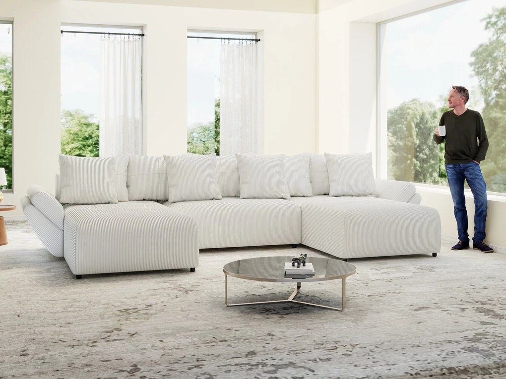 Colțar extensibil dumonde cu ladă de depozitare si sezut confortabil din spuma high-density, Berlin U Zoom Grey 380x180 cm