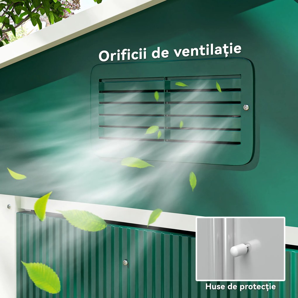 Outsunny Magazie de Grădină 3.6m² din Oțel, cu 2 Uși Glisante și 4 Ferestre de Ventilație, 236x174x190 cm, Verde | Aosom Romania