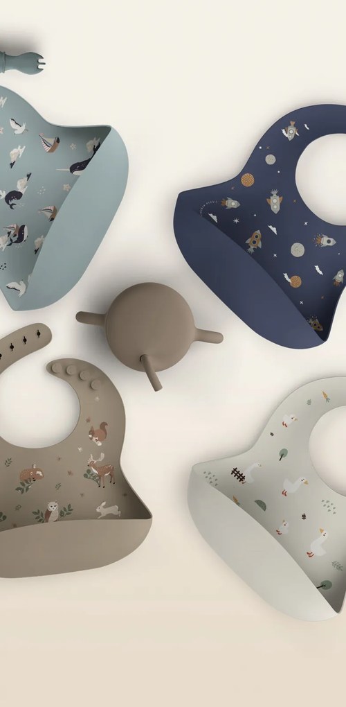 Baveta din silicon cu buzunar, ajustabila, Magic Sea Animals