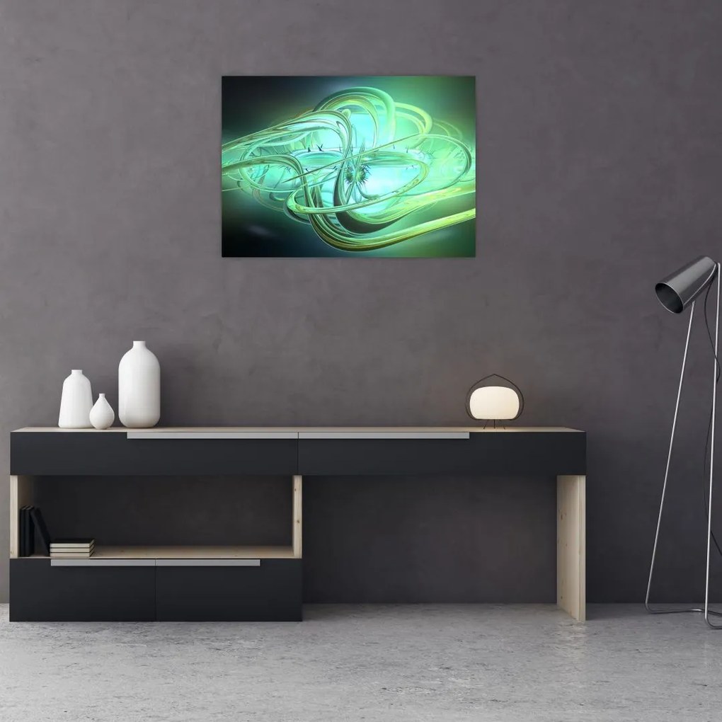 Tablou pe sticlă cu abstracție verde (70x50 cm)