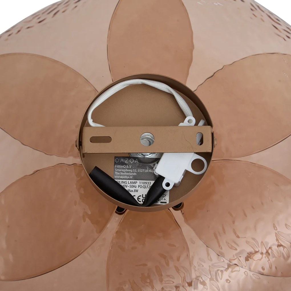 Plafonieră de design bronz închis cu sticlă striată de culoarea chihlimbarului - Kemner