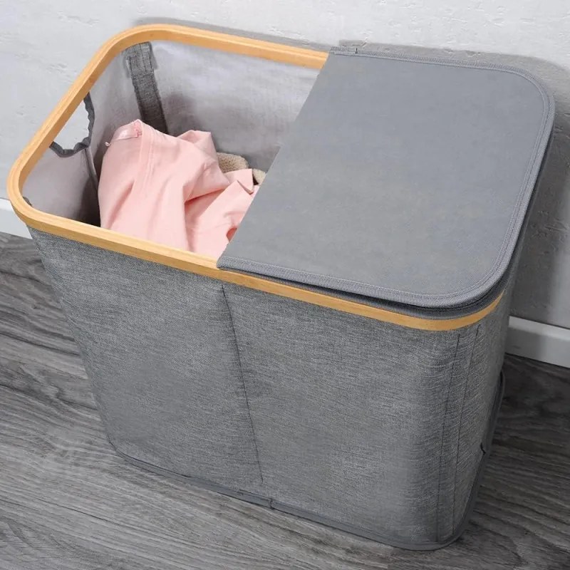 Cos pentru rufe Kesper 19598, 90 l, 2 compartimente, Poliester, Manere, Gri
