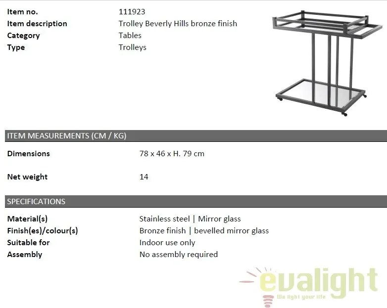 Gheridon/ Masuta laterala eleganta Beverly Hills bronz 111923 HZ