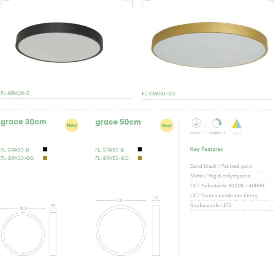 Plafoniera LED dimabila CCT 3000/4000K Grace 30 aurie