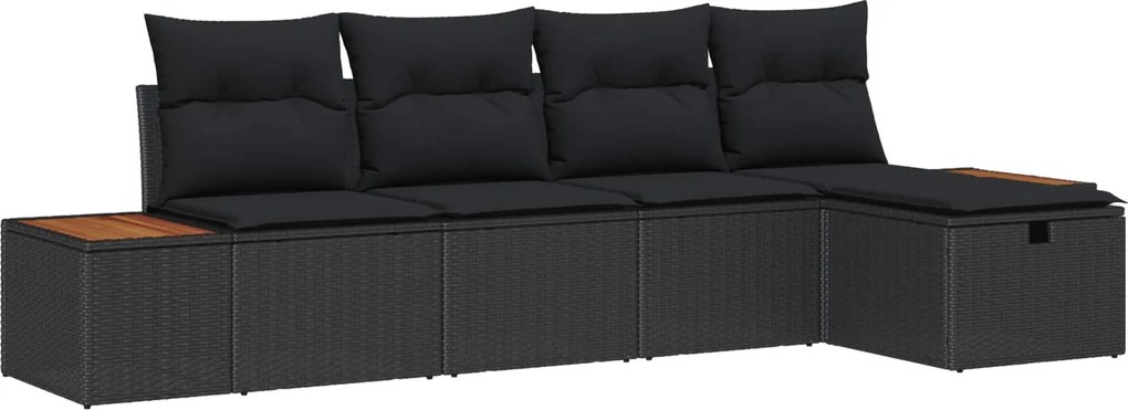 vidaXL Set de canapele pentru grădină cu pernă 5 pcs Negru poliratan