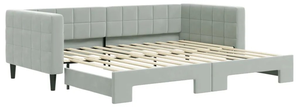 3196691 vidaXL Pat de zi cu extensie, gri deschis, 90x200 cm, catifea