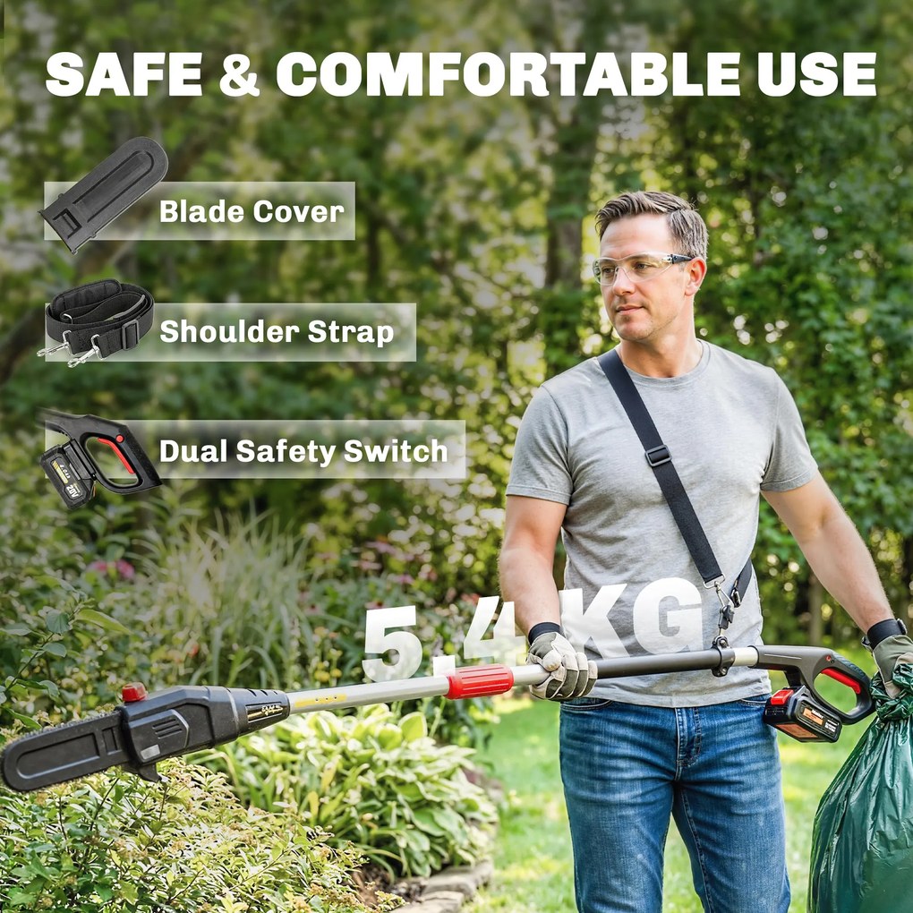 Outsunny Drujbă electrică extensibilă 1,94-2,56 m cu 2 baterii 4,0 Ah Încărcător Blocare dublă Ungere automată | Aosom Romania