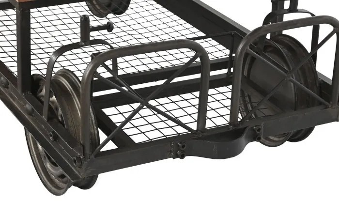 Masuta de cafea, din metal si blat din lemn, cu aspect vintage, Ferros