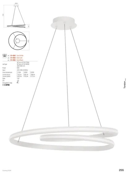 Redo 01-4363 - Candelabru LED dimmabil TORSION, suspendat pe cablu, 60W/230V, alb