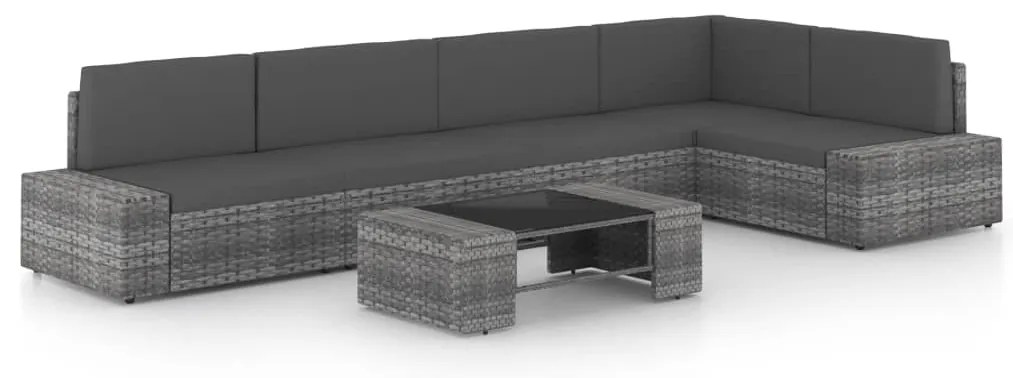 vidaXL Set mobilier de grădină cu perne, 6 piese, gri, poliratan