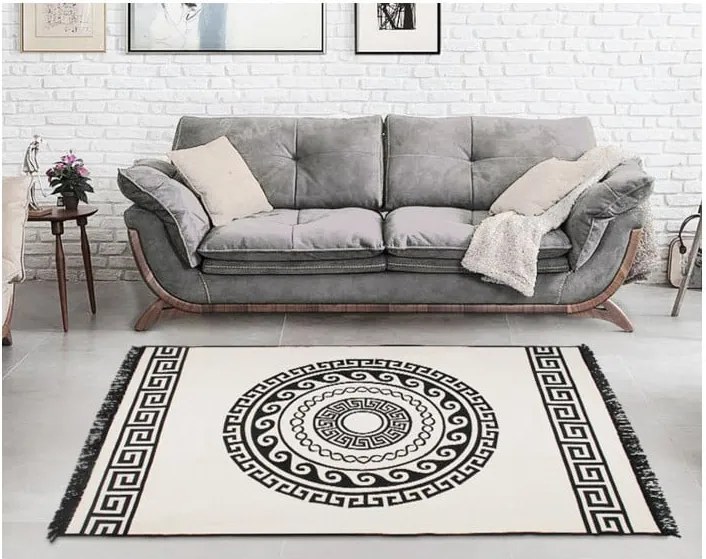 Covor reversibil Cihan Bilisim Tekstil Mandala, 120 x 180 cm, bej-negru
