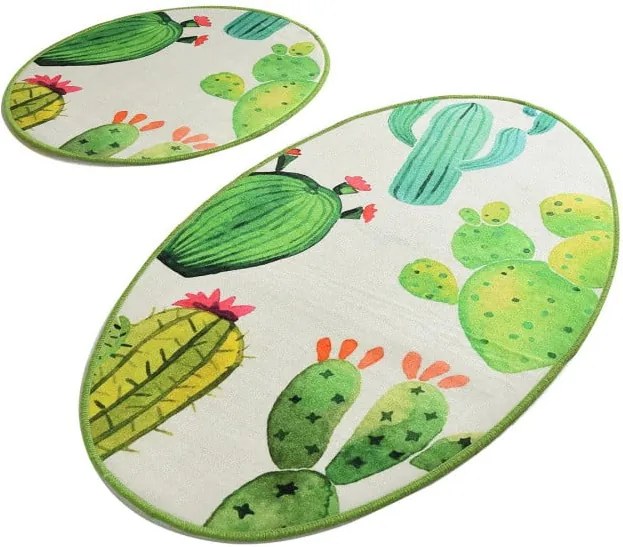 Set 2 covoare baie Tropica Cactus I, alb - verde