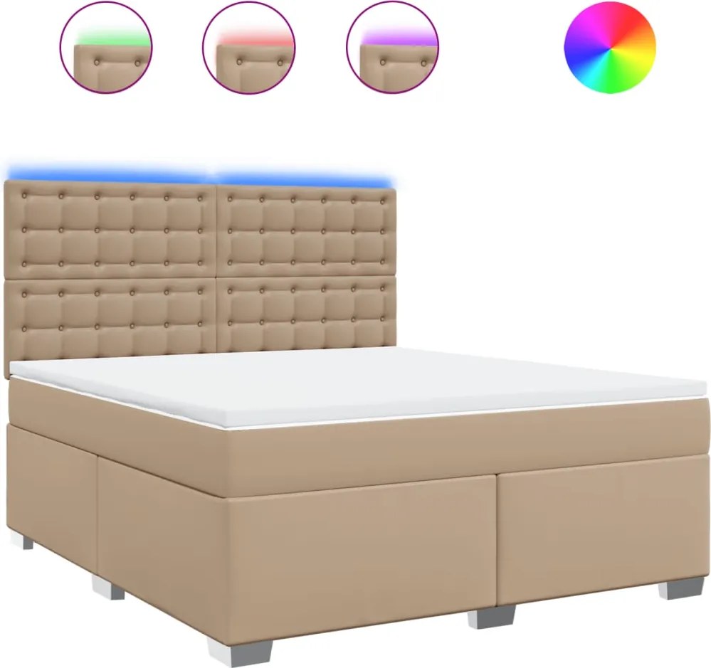 vidaXL Pat box spring cu saltea, cappuccino, 180x200cm piele ecologică
