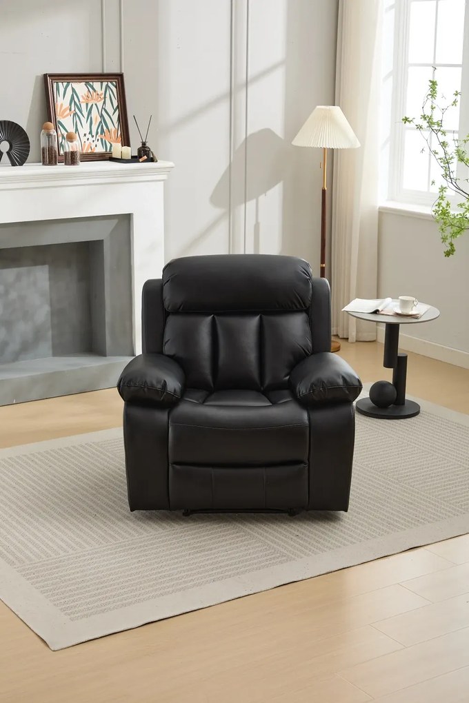Fotoliu Masaj si Incalzire, Recliner, suport picioare extensibil, Air PU Premium, Negru