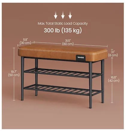 Bancheta versatila, 80 x 30 x 50 cm, piele ecologica / metal, negru, Vasagle