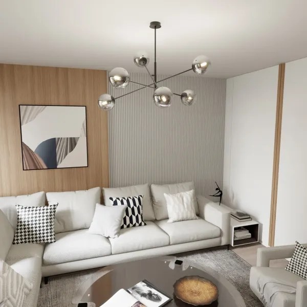 Lustră pe tijă LINEAR 6xE14/10W/230V negru/gri