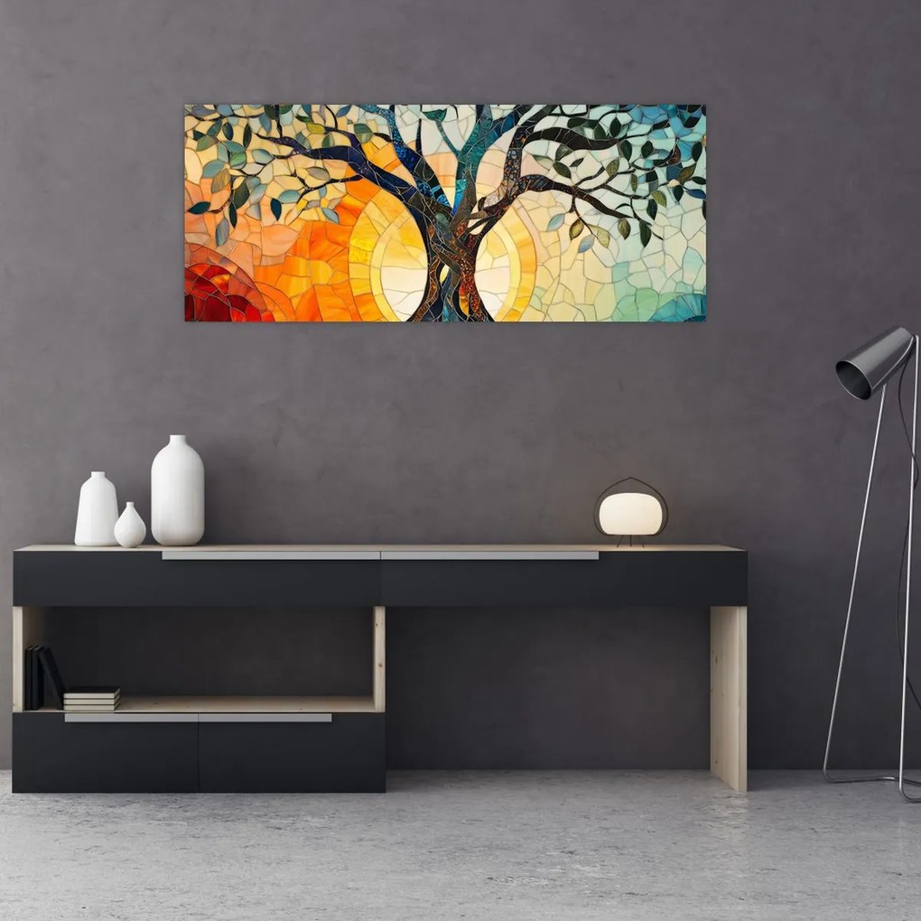 Tablou – Mozaic – soare și arbore I. (120x50 cm)
