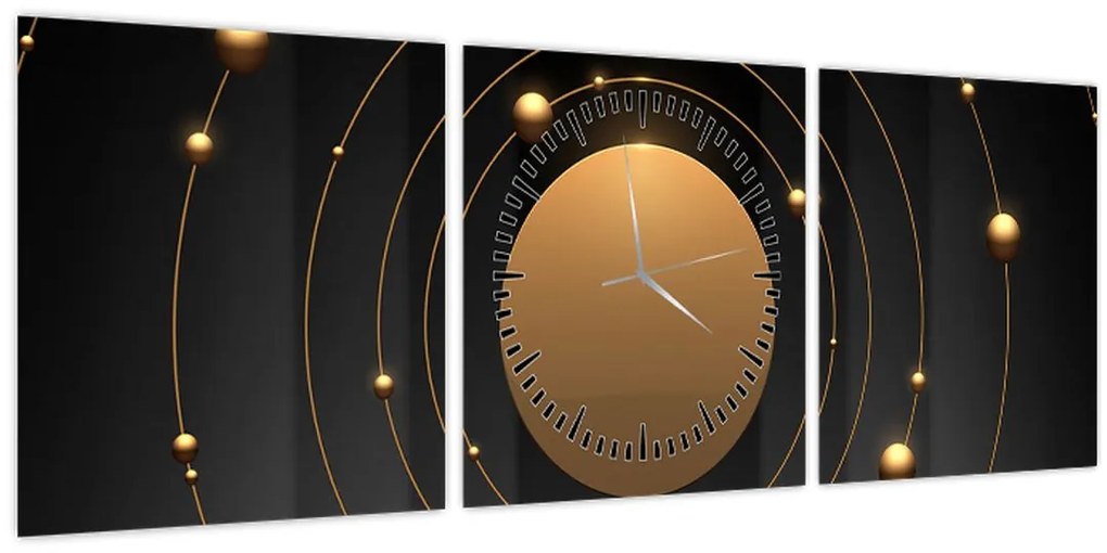Tablou - Cercuri aurii (cu ceas) (90x30 cm)