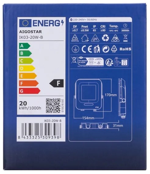 Proiector LED RGBW Aigostar MESH LED/20W/230V 6500K IP65 + telecomandă