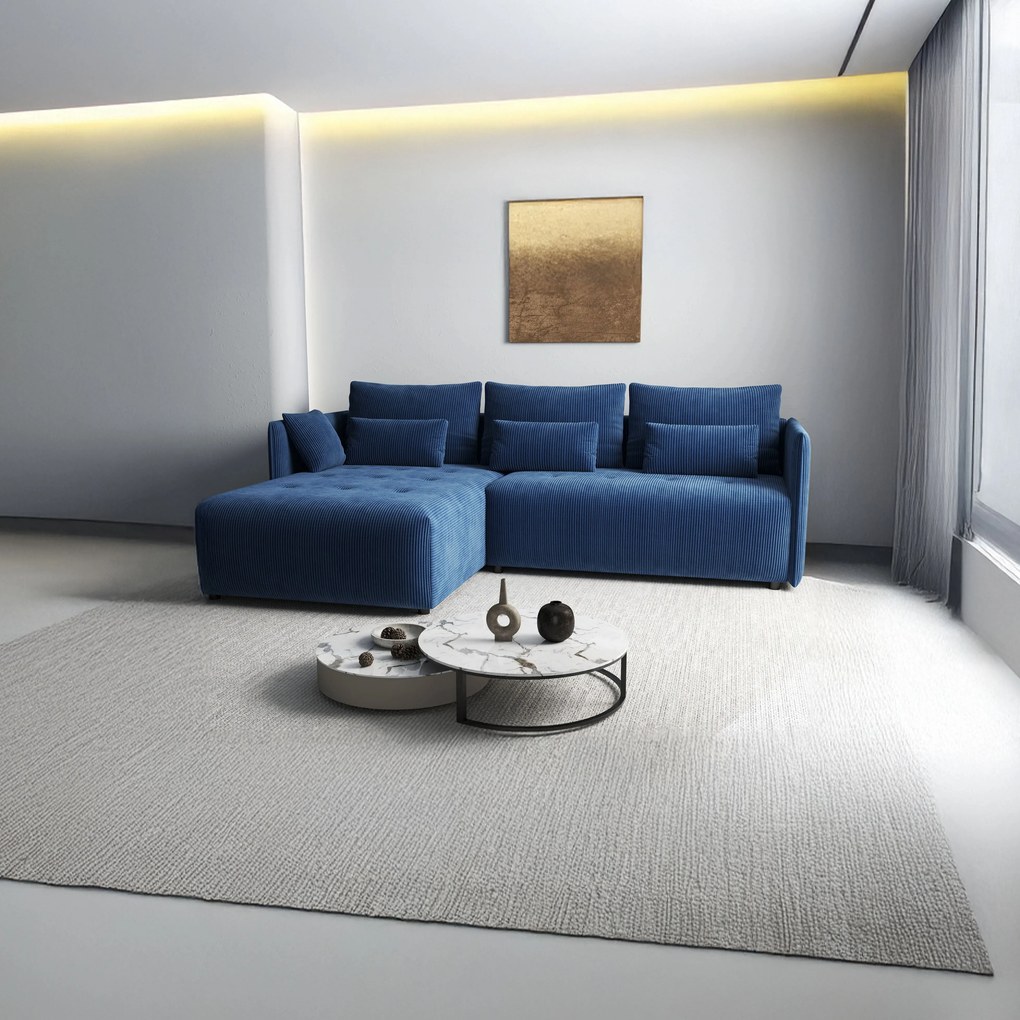 Colțar extensibil dumonde cu ladă de depozitare si sezut confortabil din spuma high-density, Malta Zoom Blue II 235x185 cm