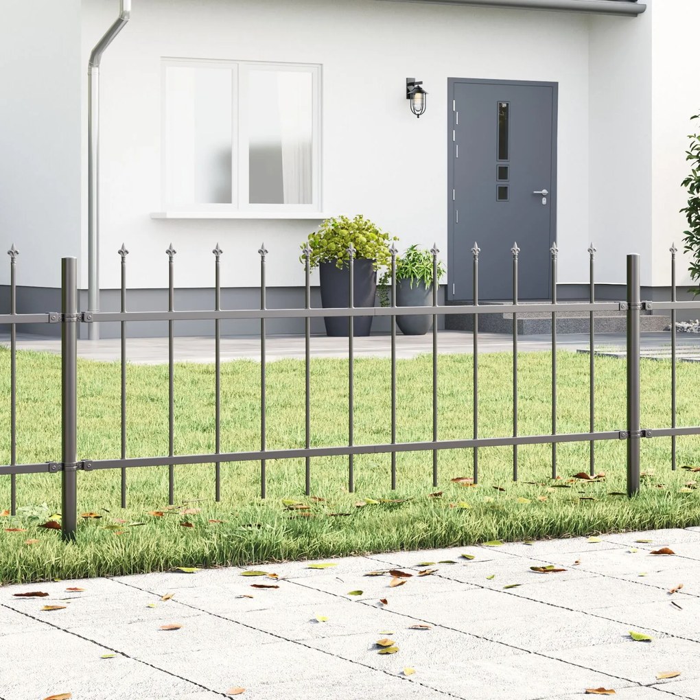 vidaXL Gardă de grădină cu vârf de lance - gri, 13.6 x 0.6 m, oțel
