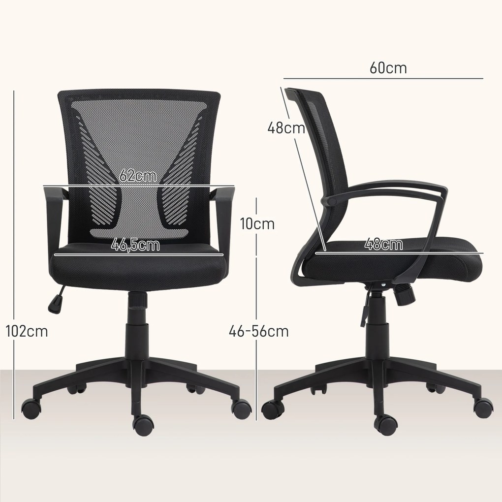 HOMCOM Scaun birou fauteuil birou cu șezut și spătar din plasă respirabilă înălțime reglabilă 62 x 60 x 92-102 cm negru | Aosom Romania