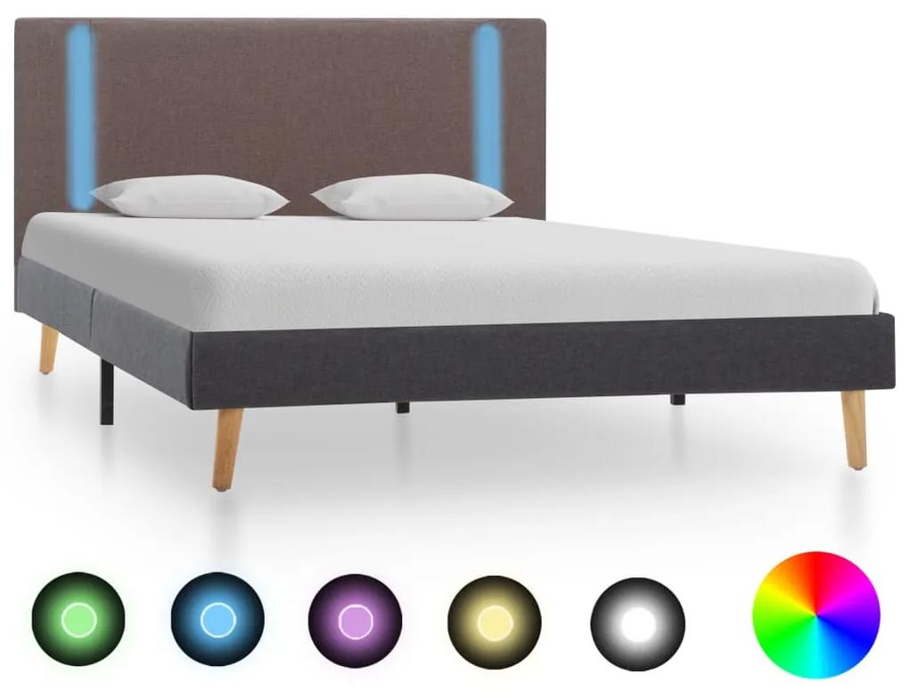 286777 vidaXL Cadru pat cu LED-uri, gri taupe/gri închis, 120x200 cm, textil