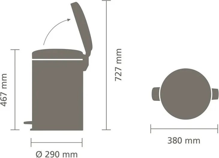 Coș de gunoi cu pedală Brabantia NewIcon 1010441, 20 l, închidere lentă, bază antiderapantă, gri deschis