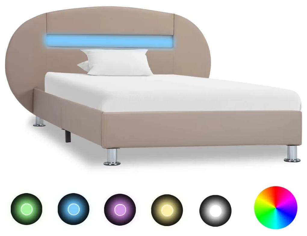285445 vidaXL Cadru pat cu LED, cappuccino, 100x200 cm, piele ecologică