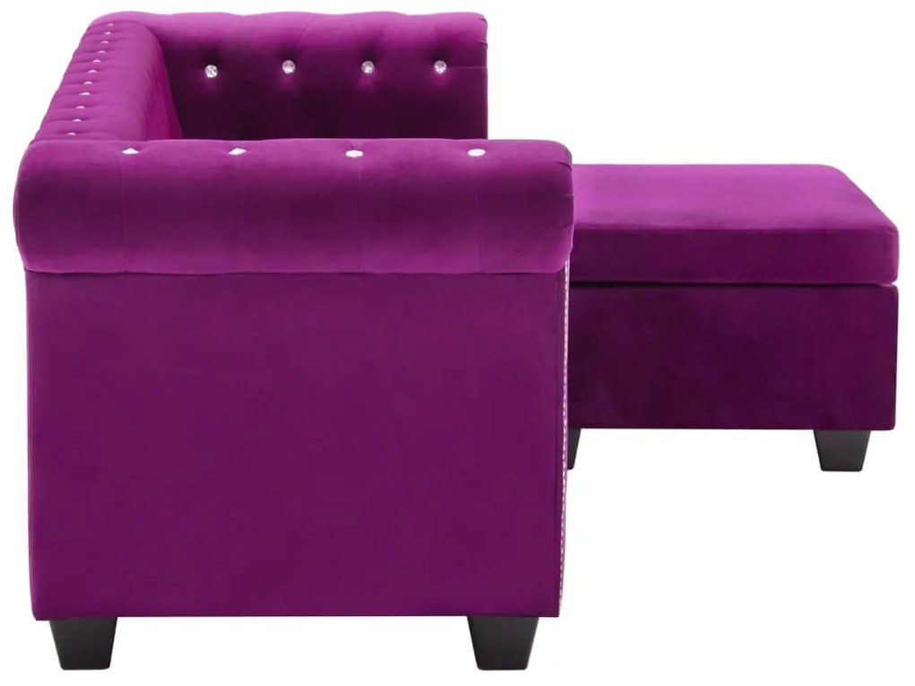 Canapea Chesterfield, forma L, catifea, 199x142x72 cm, violet Mov