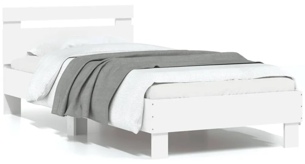 838533 vidaXL Cadru de pat cu tăblie, alb, 90x200 cm, lemn prelucrat