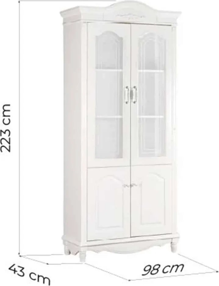Bibliotecă lemn masiv alb 2 Uși Elizabeth, 98 × 43 × 223 cm