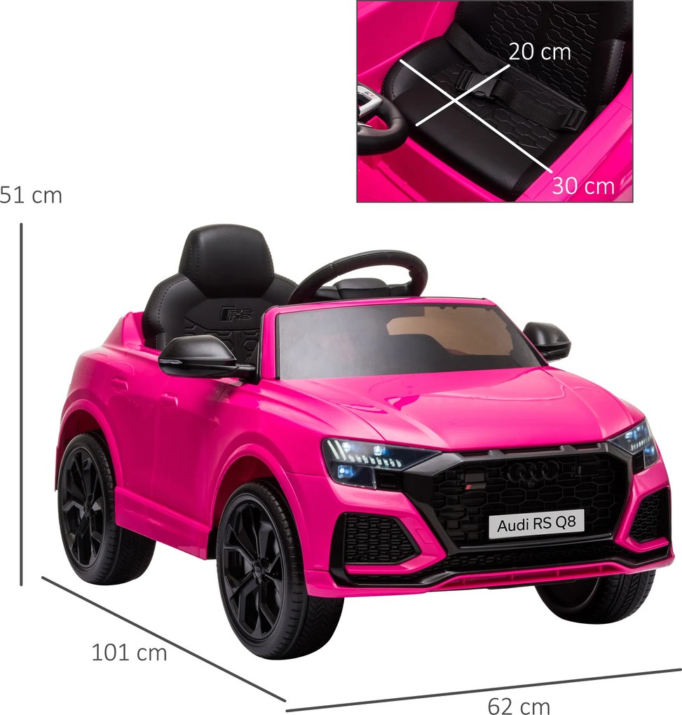 HOMCOM Mașină Electrică pentru Copii Audi RS Q8, 6V, 2 Motoare, Telecomandă, PP, 101x62x51 cm, Roz | Aosom Romania