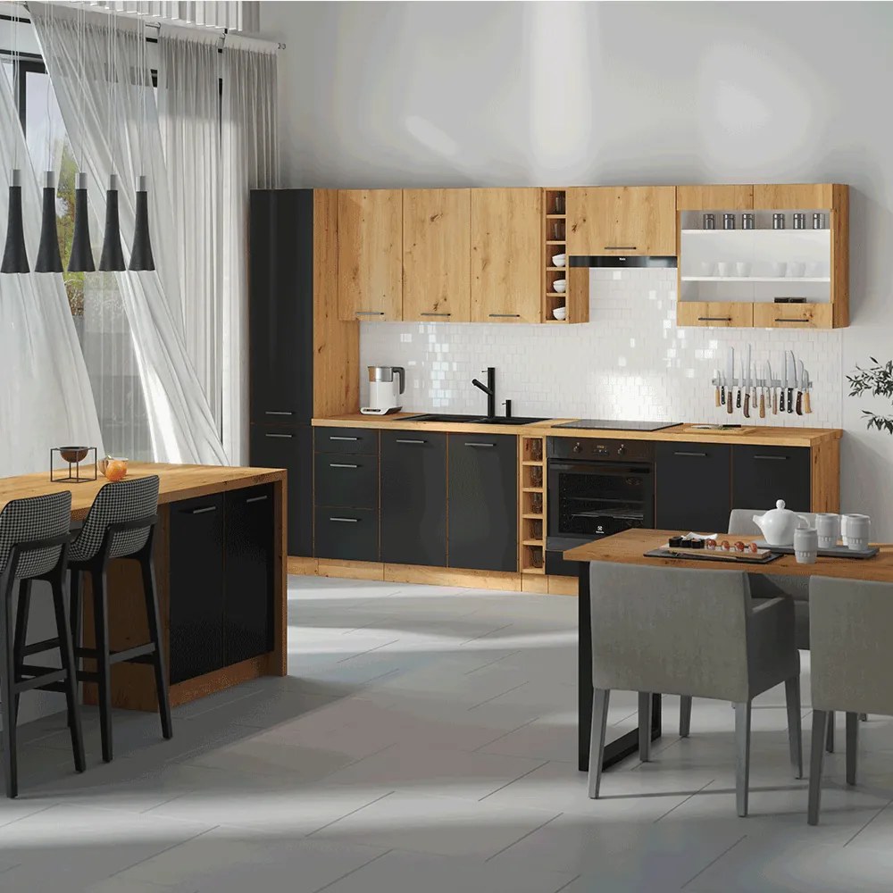 Dulap de bucătărie pentru alimente Meriel 60 DK 210 2F (negru + stejar artisan). 1033992