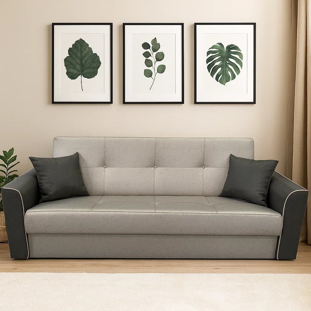 Canapea VERA extensibila, 3 locuri, lada de depozitare, stofa maro + bej, 225x90x90 Maro + Bej, Stofa