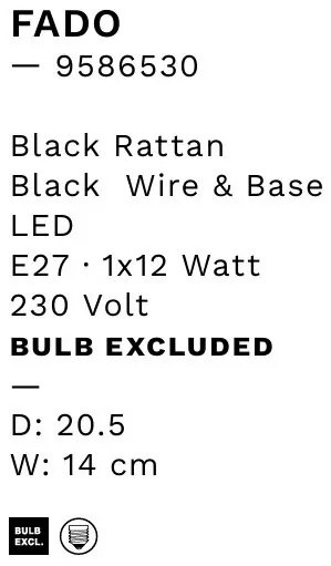 Aplica de perete boho style design natural Fado negru