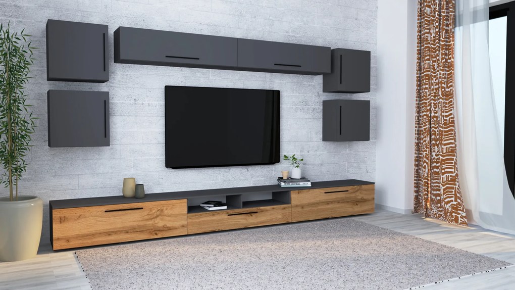 Living haaus Haga V3, Antracit/Stejar Wotan, L 360 cm