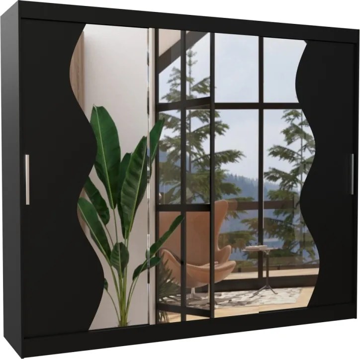 Dulap cu usi glisante si oglinda 250x215 cm, Sharon, ADRK Furniture (Culoare: Negru)