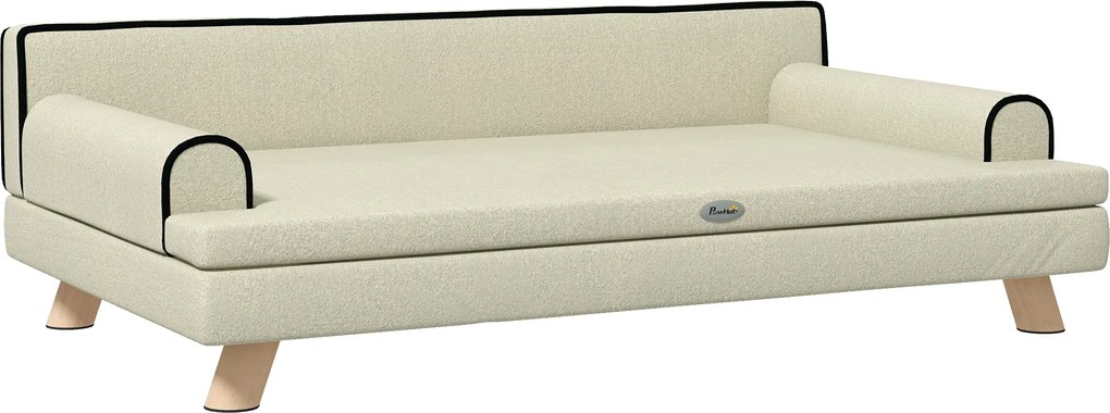 PawHut Canapea pentru câini și pisici design scandinav pernă moale detașabilă picioare din lemn masiv 100 x 62 x 32 cm bej | Aosom Romania