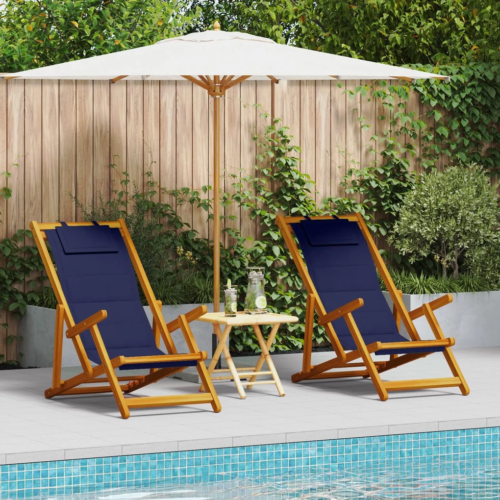 vidaXL Scaun de plajă cu pernă 2 pcs Maro 61.5 x 123 x 82cm