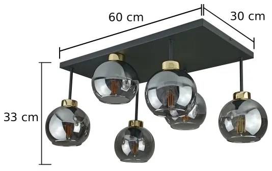 Lustră aplicată NESSA 6xE27/60W/230V negru/auriu/negru fumuriu