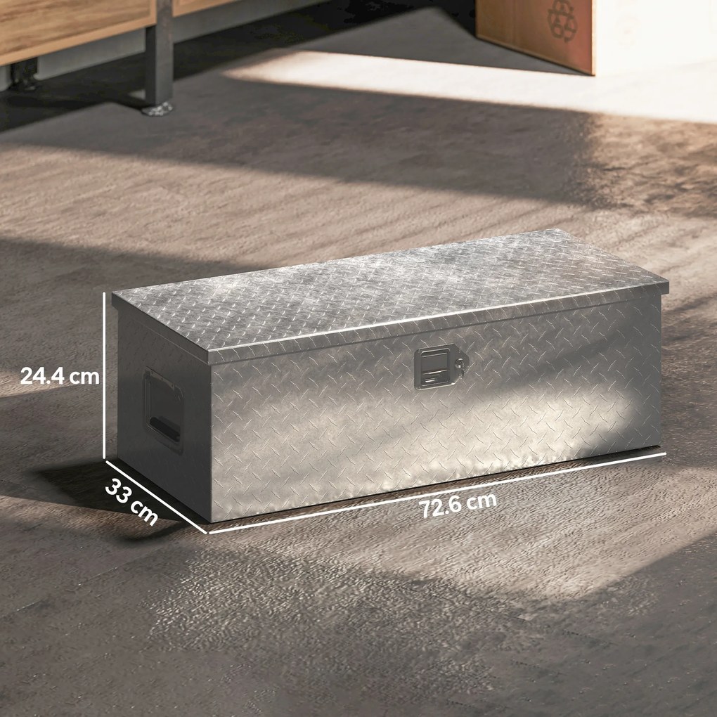 HOMCOM Cutie de Scule din Aluminiu cu Lacăt și 2 Chei, Mânere Laterale, Cutie de Depozitare 43L Rezistentă, Ideală pentru Camioane, Autorulote, Remorci, 76.2x33x24.4cm, Argintiu | Aosom Romania