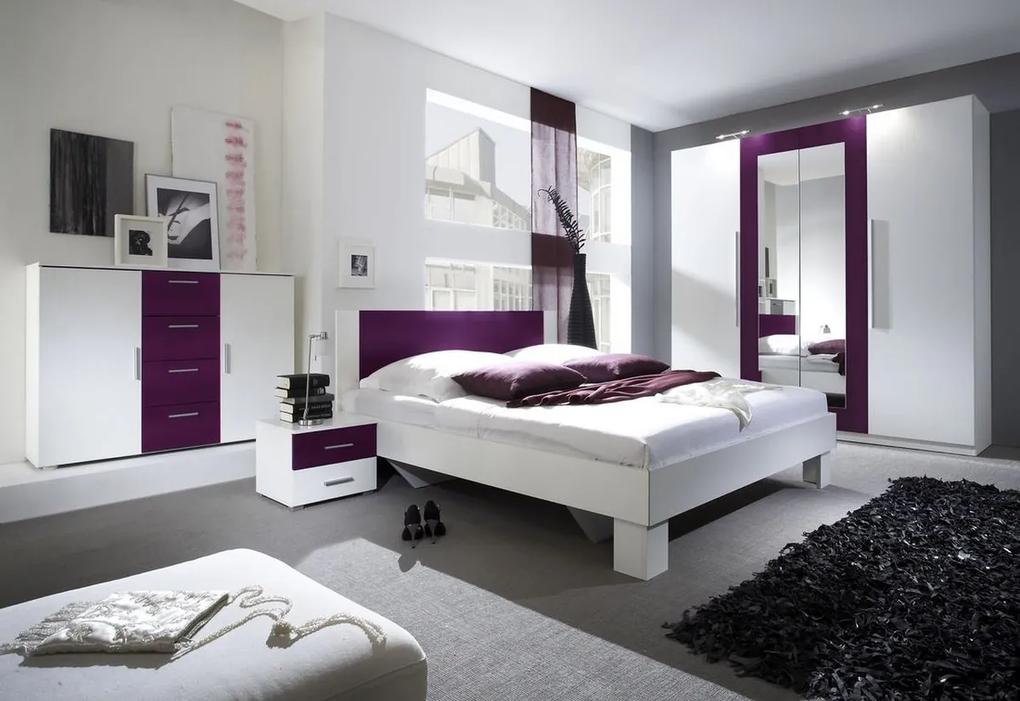 Expedo Set dormitor ERA - dulap (20), pat 180 + 2x noptiere (52), comoda (26), alb/violet