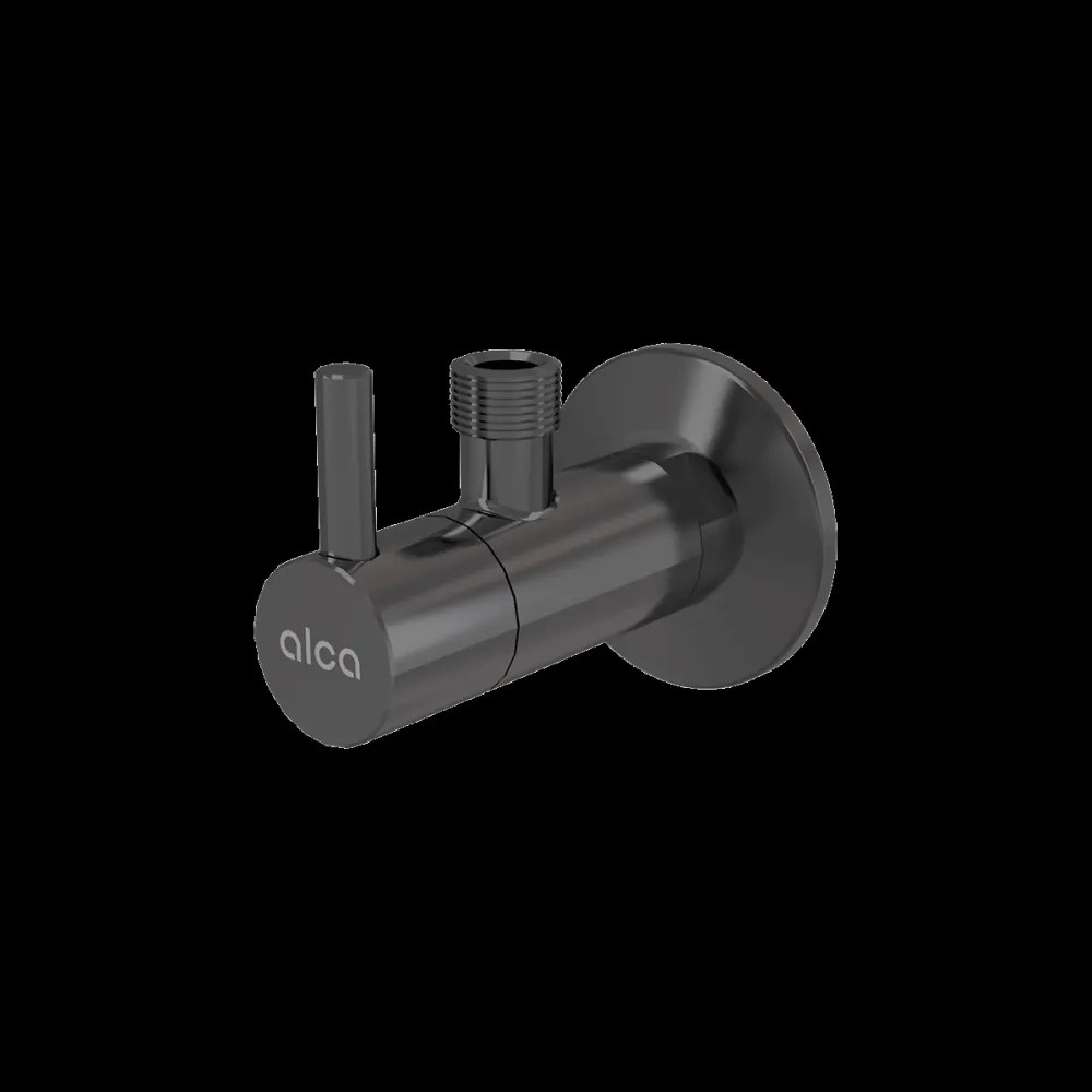 Robinet coltar rotund gun metal mat periat cu filtru 1 2   3 8   Alcadrain ARV001-GM-B Gun metal mat periat