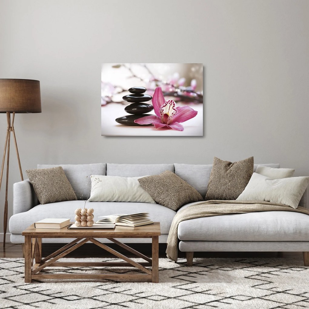 Tablou pe sticlă cupietre pentru masaj și orhidee (70x50 cm)
