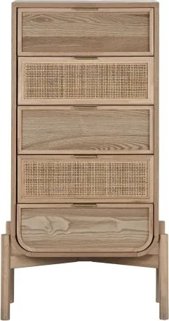 Comoda inalta natur , din lemn de molid si rattan " Almeria"