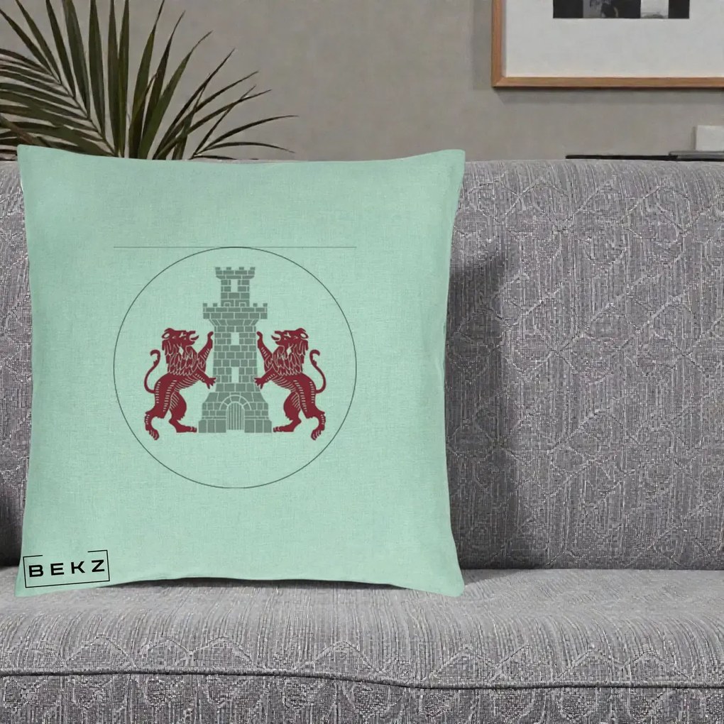Perna Personalizata Cetatea Turnu Magurele Heraldic, 40x40 cm, Verde Menta, Husa Detasabila, Perna Inclusa, BEKZ®