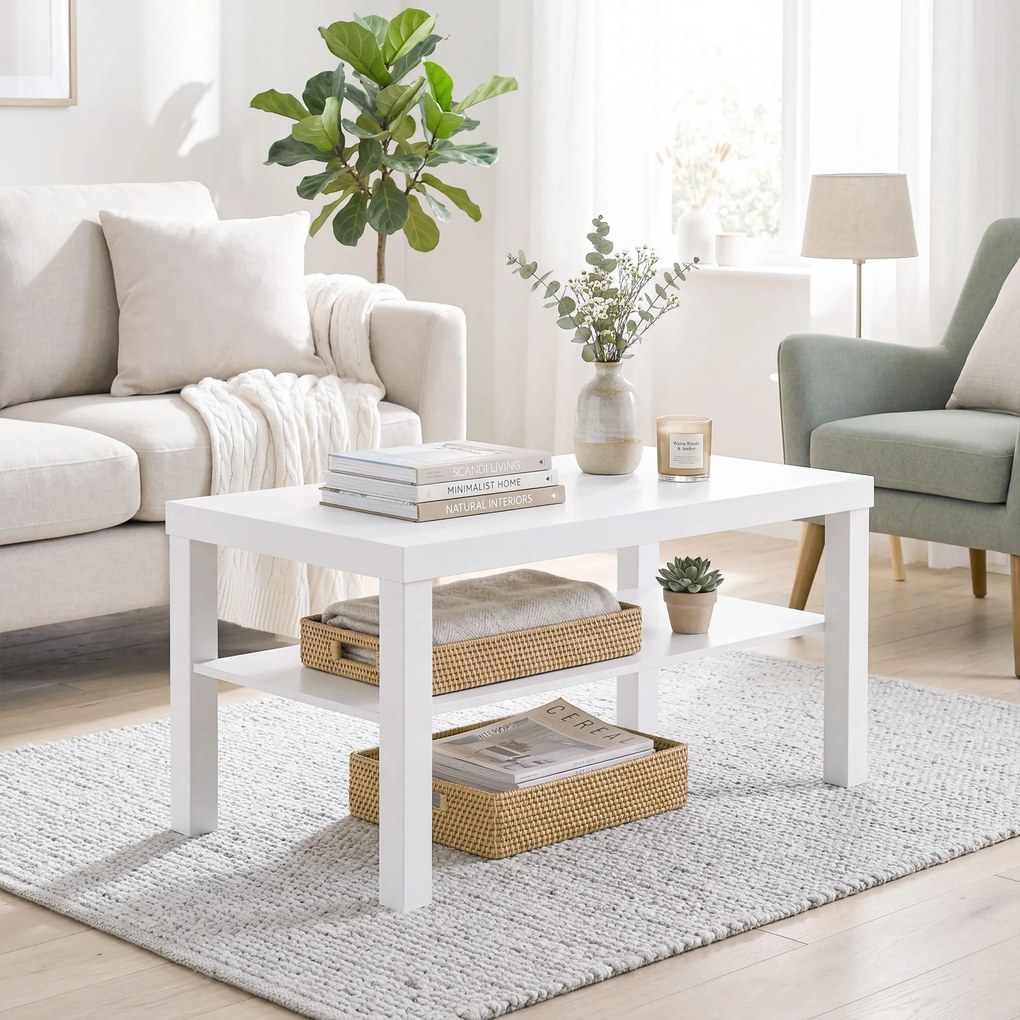 HOMCOM Măsuță de living dreptunghiulară cu poliță mare, 90 x 45 x 44,5 cm, alb | Aosom Romania