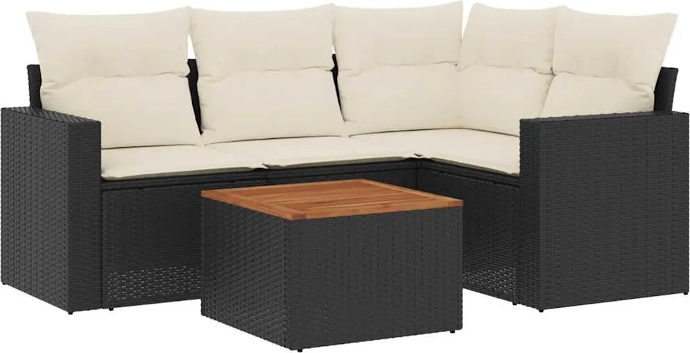 vidaXL Set mobilier de grădină cu perne, 5 piese, negru, poliratan